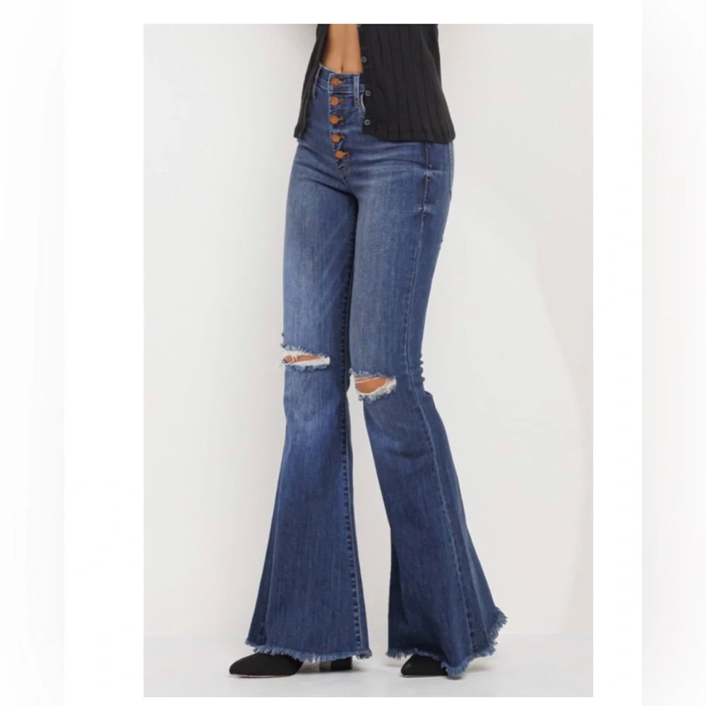 JUST IN/ MARLIE HIGH RISE DISTRESSED BELL BOTTOM DENIM - Picture 7 of 11